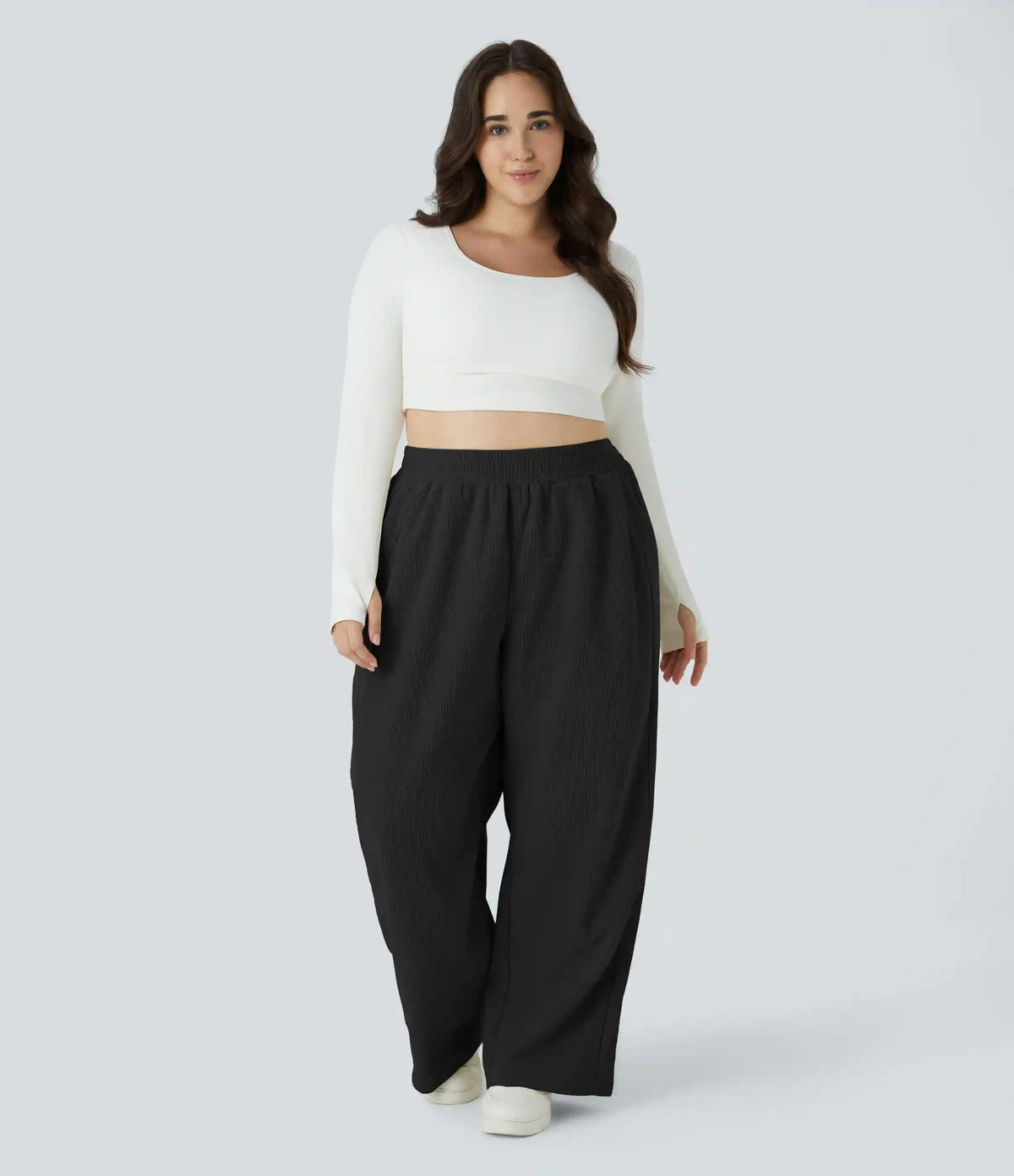 High Waisted Pocket Straight Leg Mop Corduroy Casual Plus Size Pants