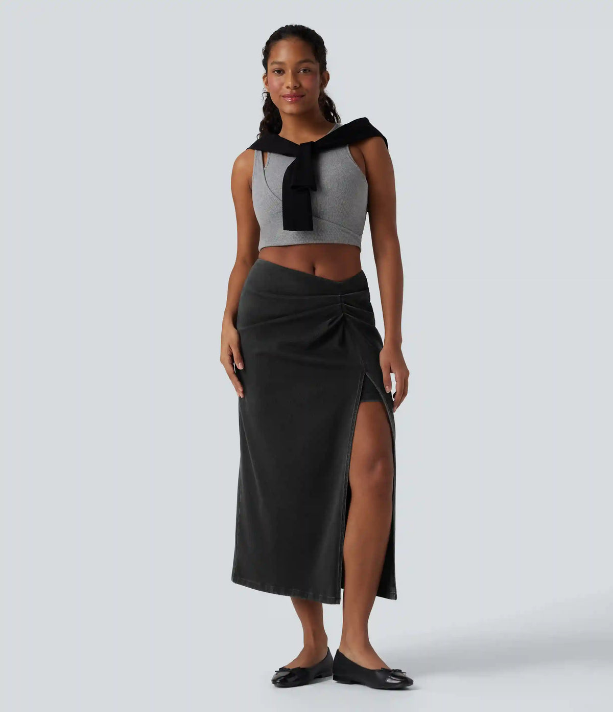 Halara Flex™ High Waisted 2-in-1 Split Bodycon Midi Casual Denim Skirt