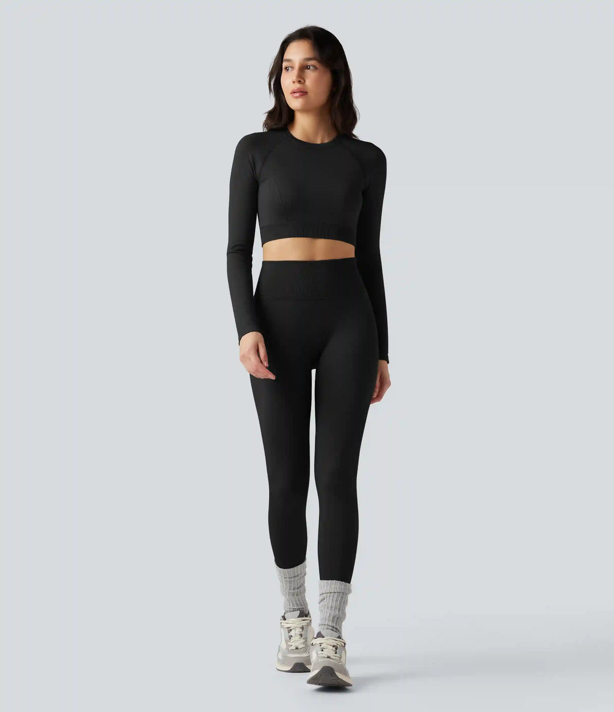 Seamless Flow Round Neck Long Sleeve Cropped Yoga Sports Top