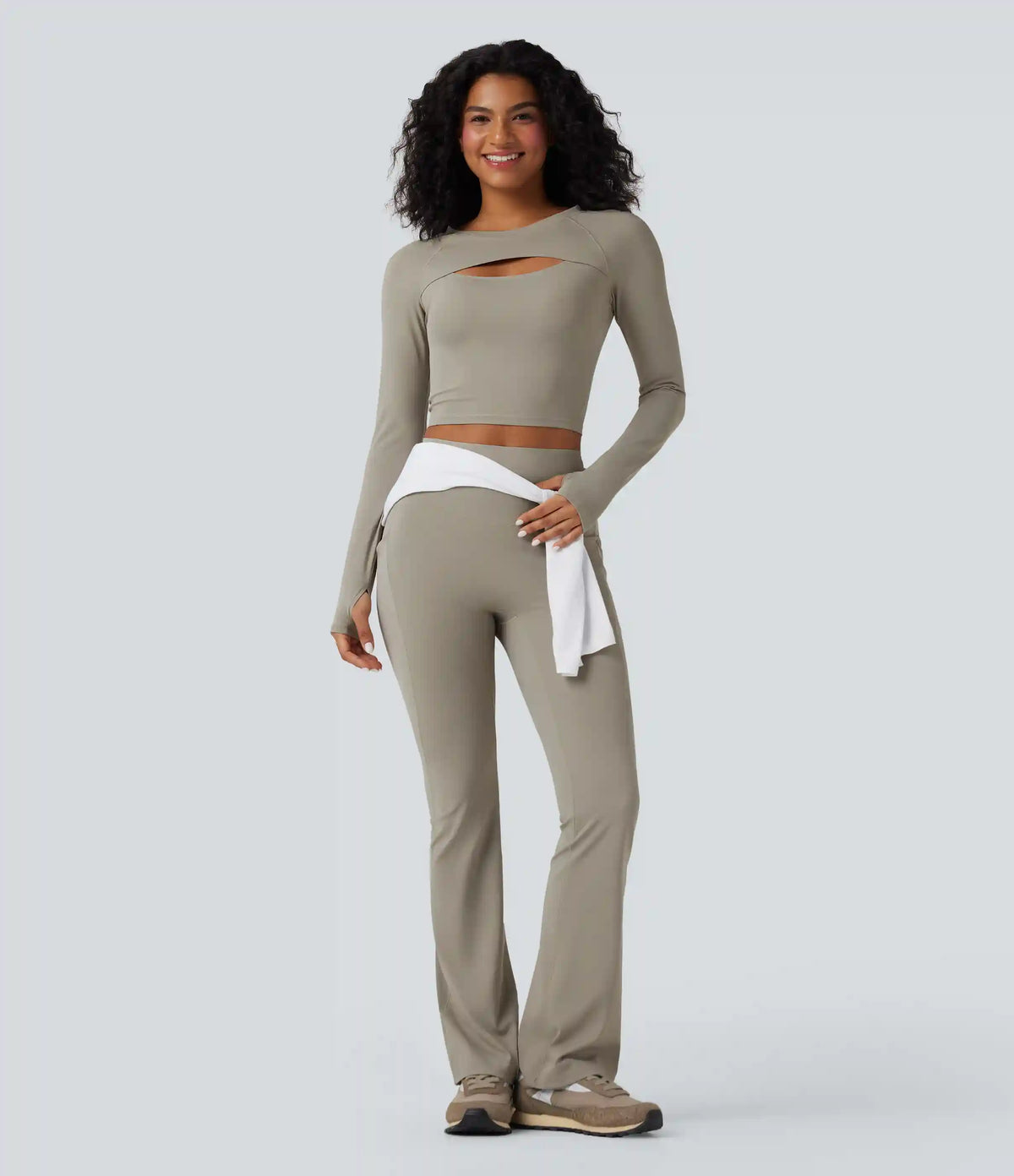 SoftlyZero™ QuickDry Cut Out Long Sleeve Thumb Hole Cropped Yoga Sports Top