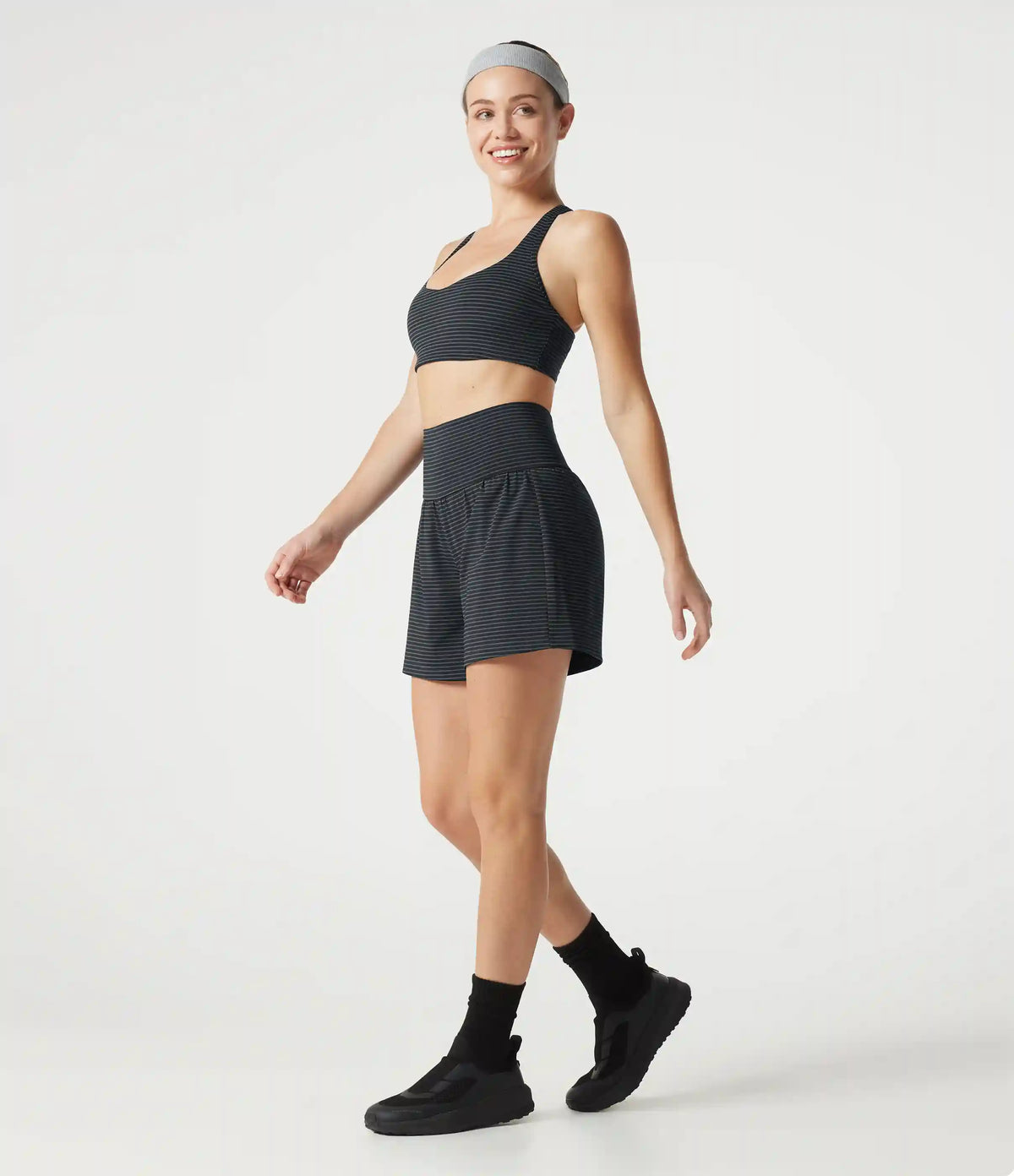 Super High Waisted 2-in-1 Stripe Yoga Shorts 5'' with Pockets