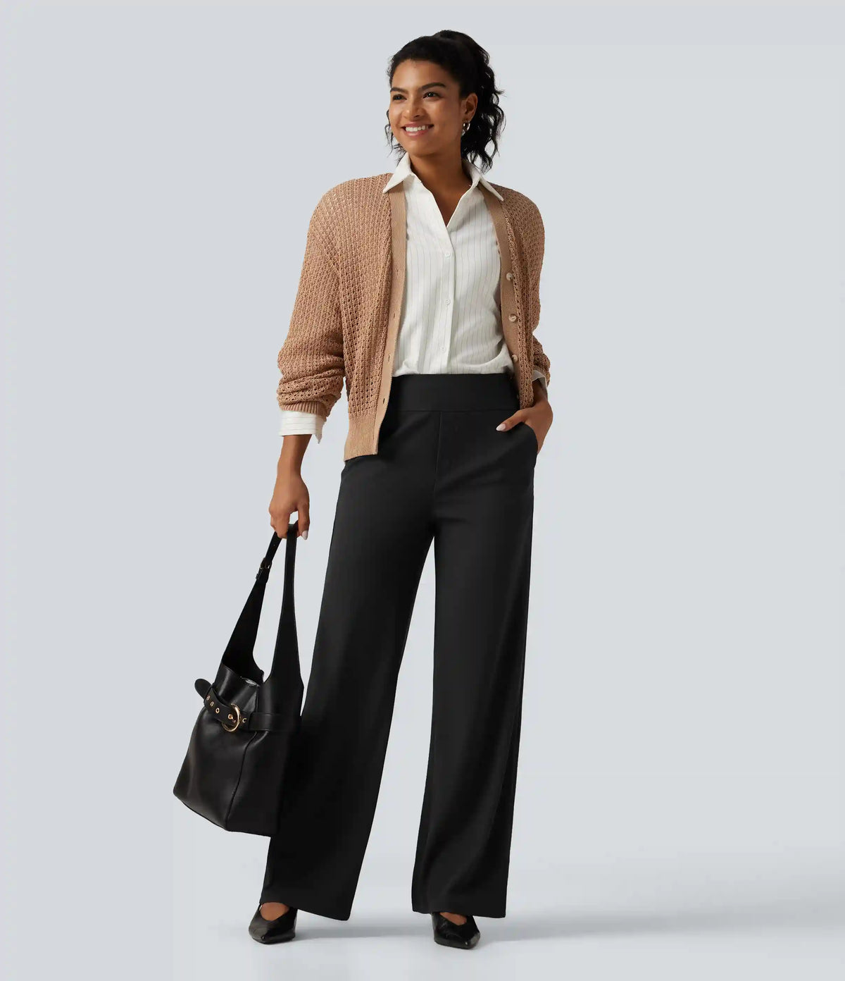 Halara Flex™ High Waisted Wide Leg Waffle Work Pants with Pockets