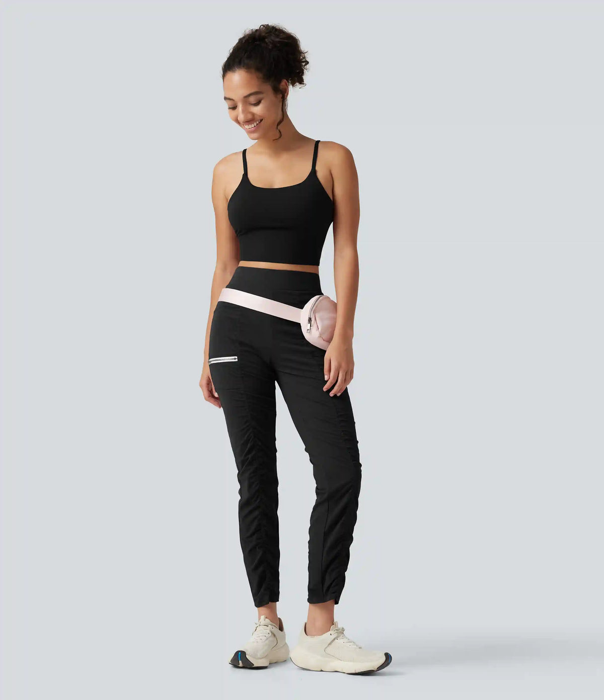 High-waisted Ruched Quick Dry Running Slim Pants with Pockets