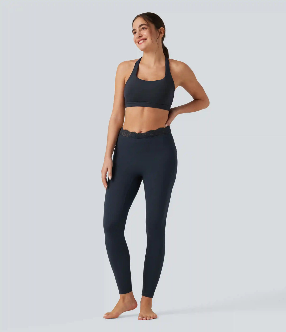 Halara UltraSculpt™ V-Shaped High Waisted Contrast Lace Yoga Leggings with Pockets
