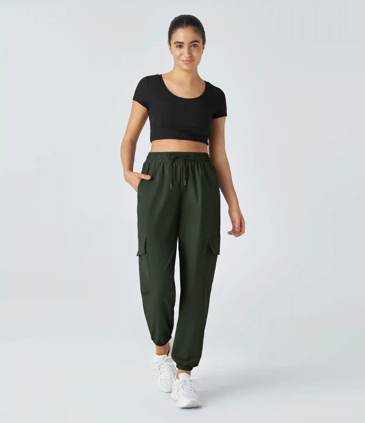 Mid Rise Drawstring Pocket Casual Cargo Joggers