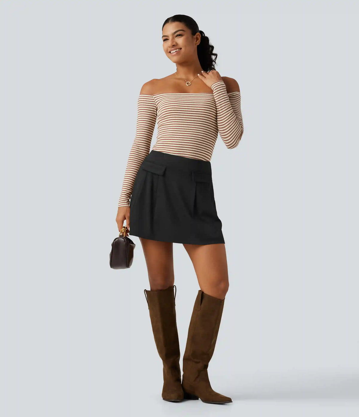 High Waisted A-Line 2-in-1 Suede Mini Casual Skirt