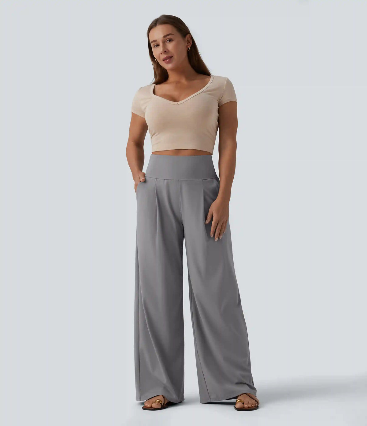 SoftlyZero™ Airy High Waisted Tummy Control Wide Leg Baggy InstantCool Casual Pants with Pockets