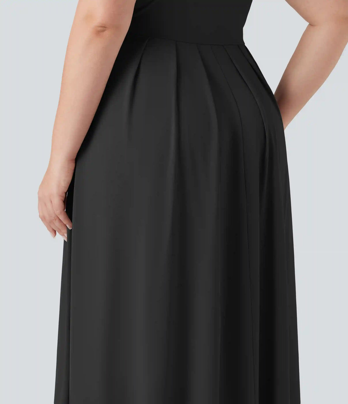 Plus Size Stand Collar Short Sleeve Flare Maxi Casual Dress with Pockets