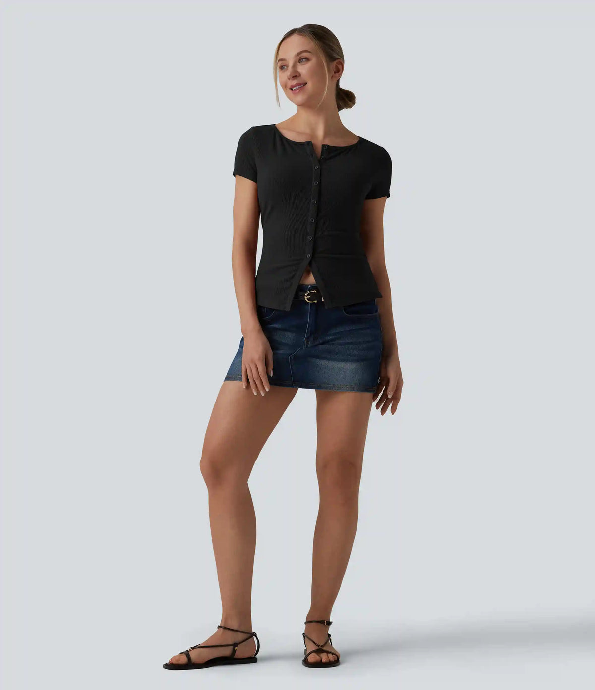 Ribbed Knit Boat Neck Short Sleeve Casual Top