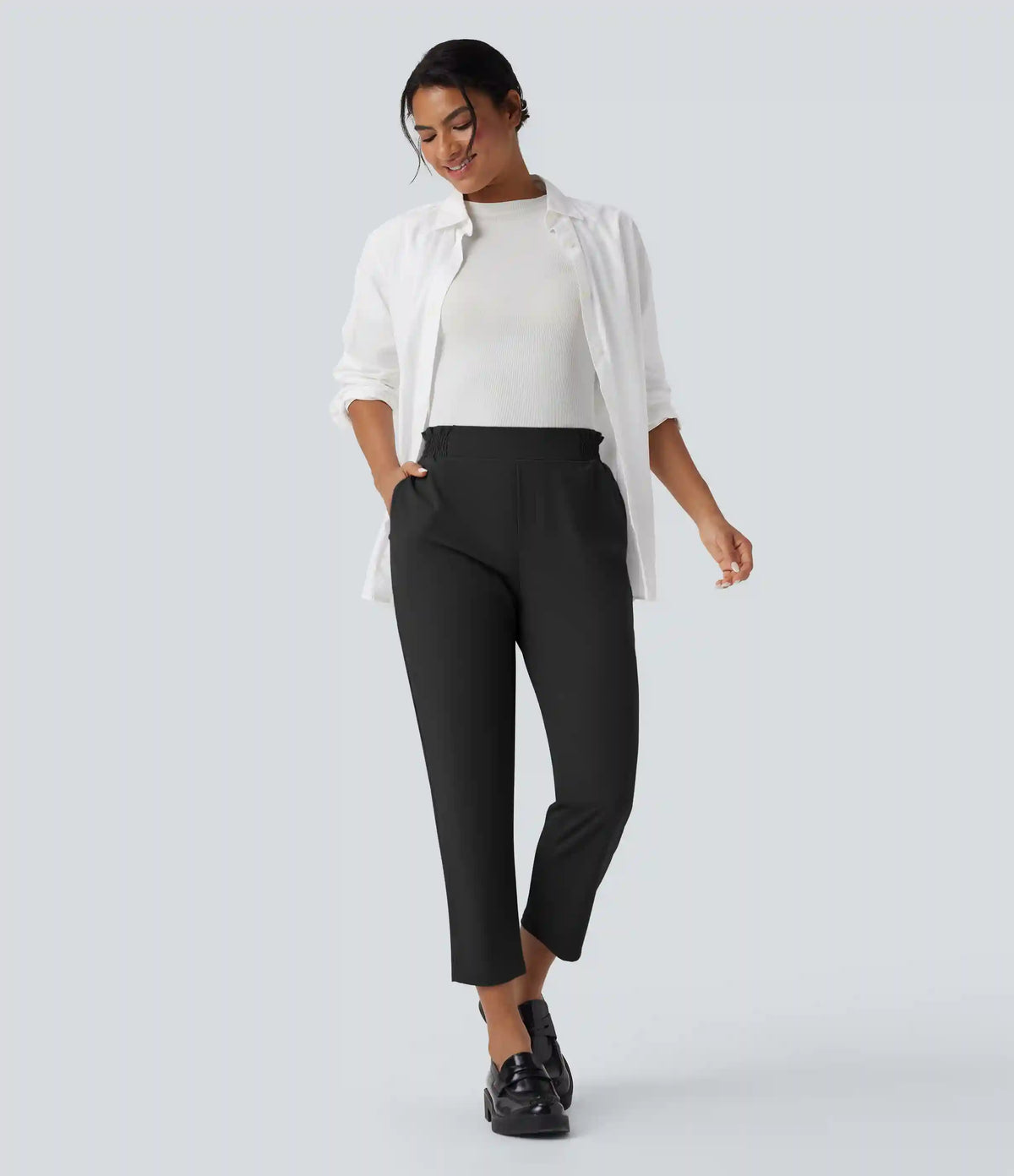 Halara Flex™ Mid Rise Frill Tapered Quick Dry Work Pants with Pockets-UPF40+