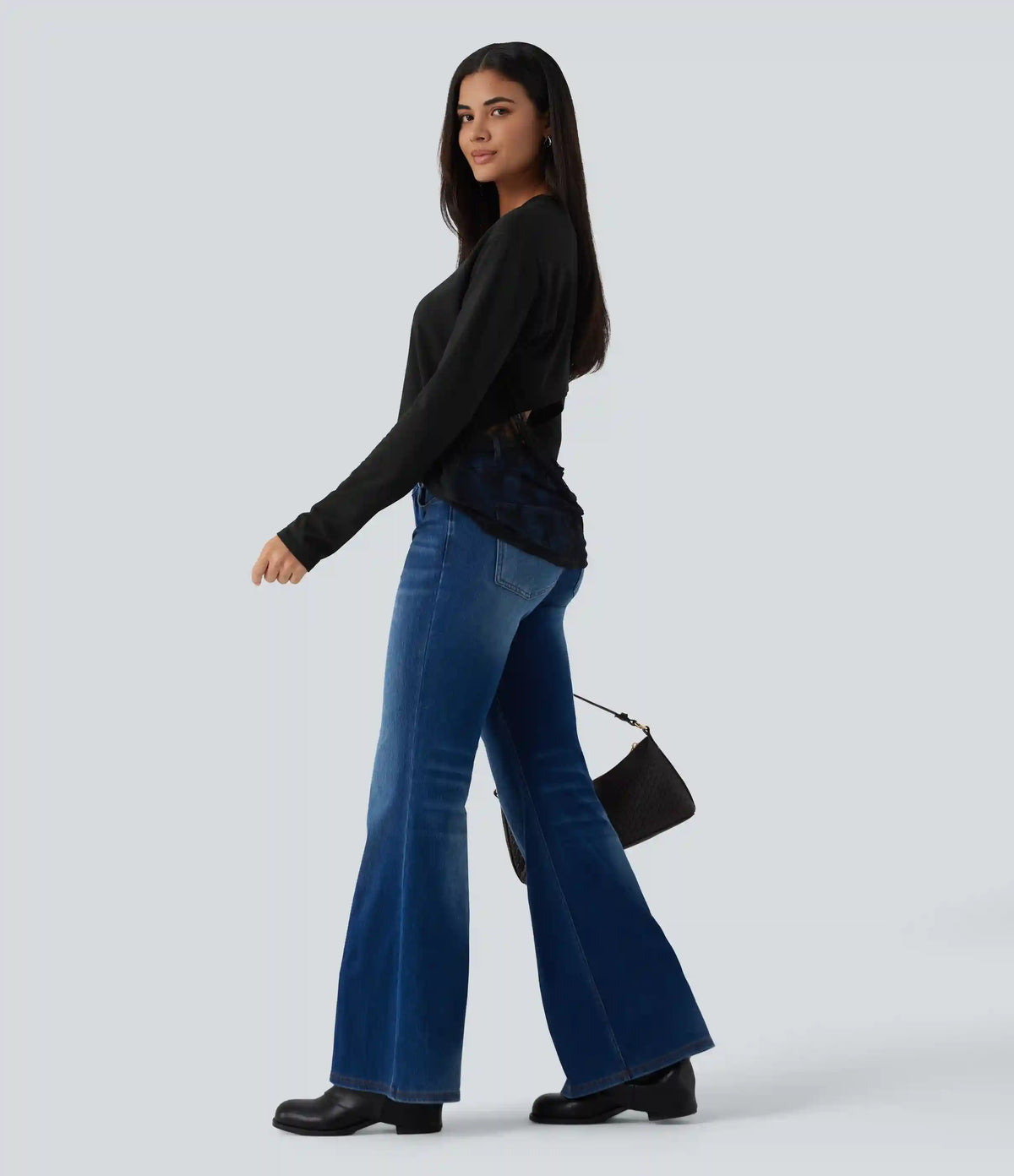 V Neck Long Sleeve Cut Out Back Contrast Lace Casual T-Shirt