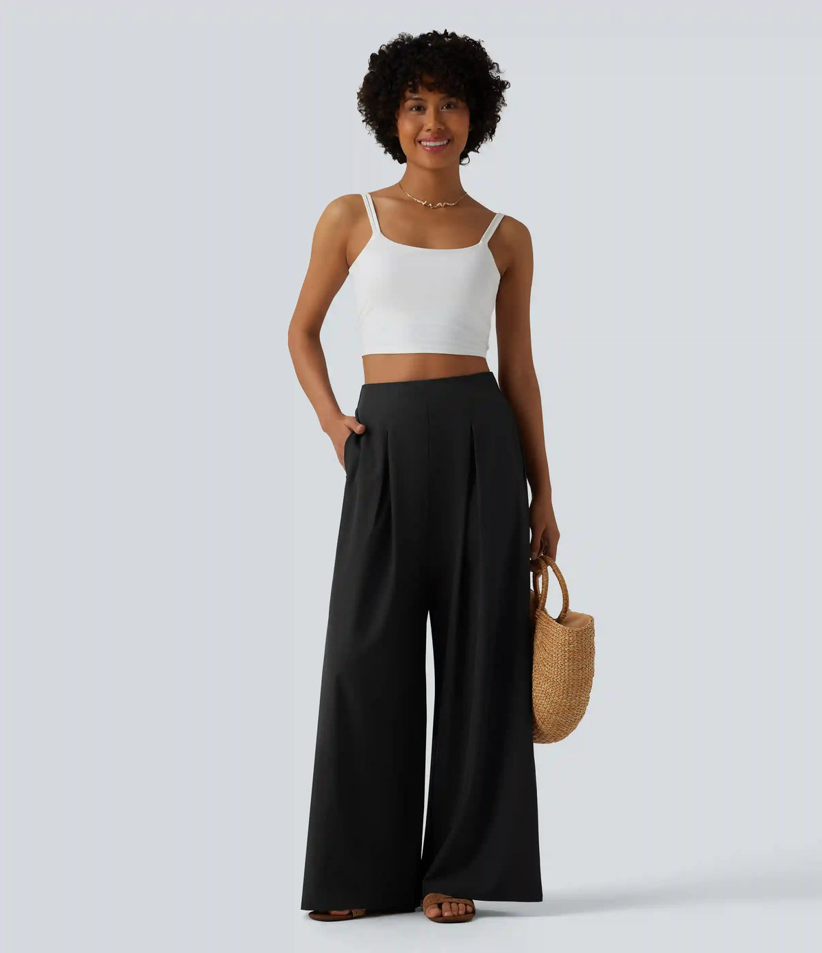 Breezeful™ High Waisted Pleated Quick Dry Resort Flowy Baggy Pants with Pockets