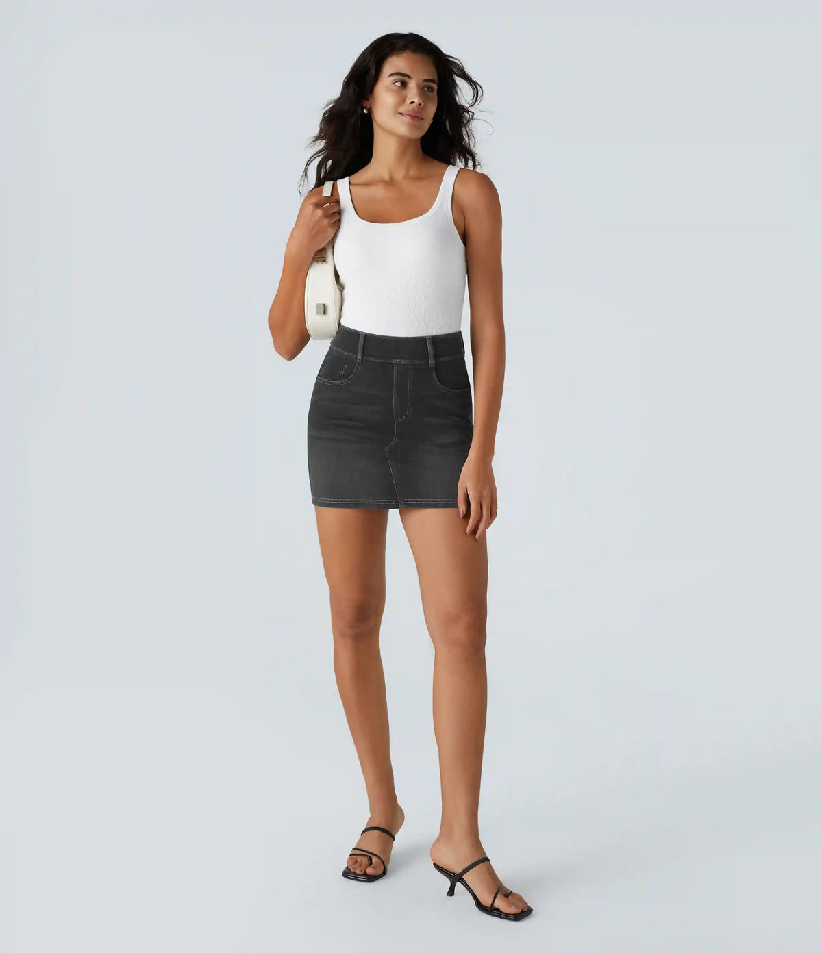 Halara Flex™ High Waisted Pockets Bodycon Mini Washed Denim Casual Skirt