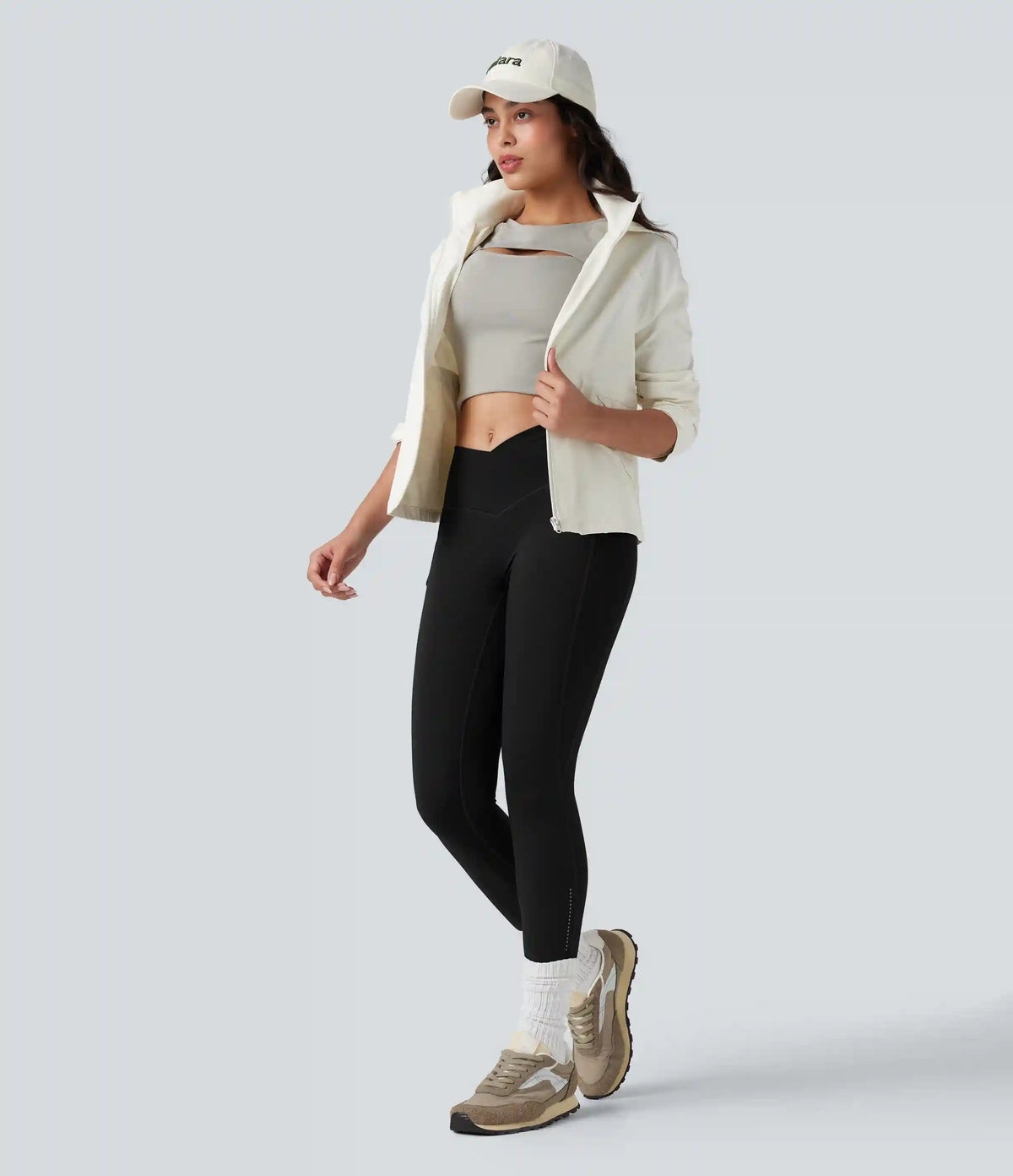 Wear-Resistant Reflective Crossover High Waisted Hiking 7/8 Leggings with Pocket