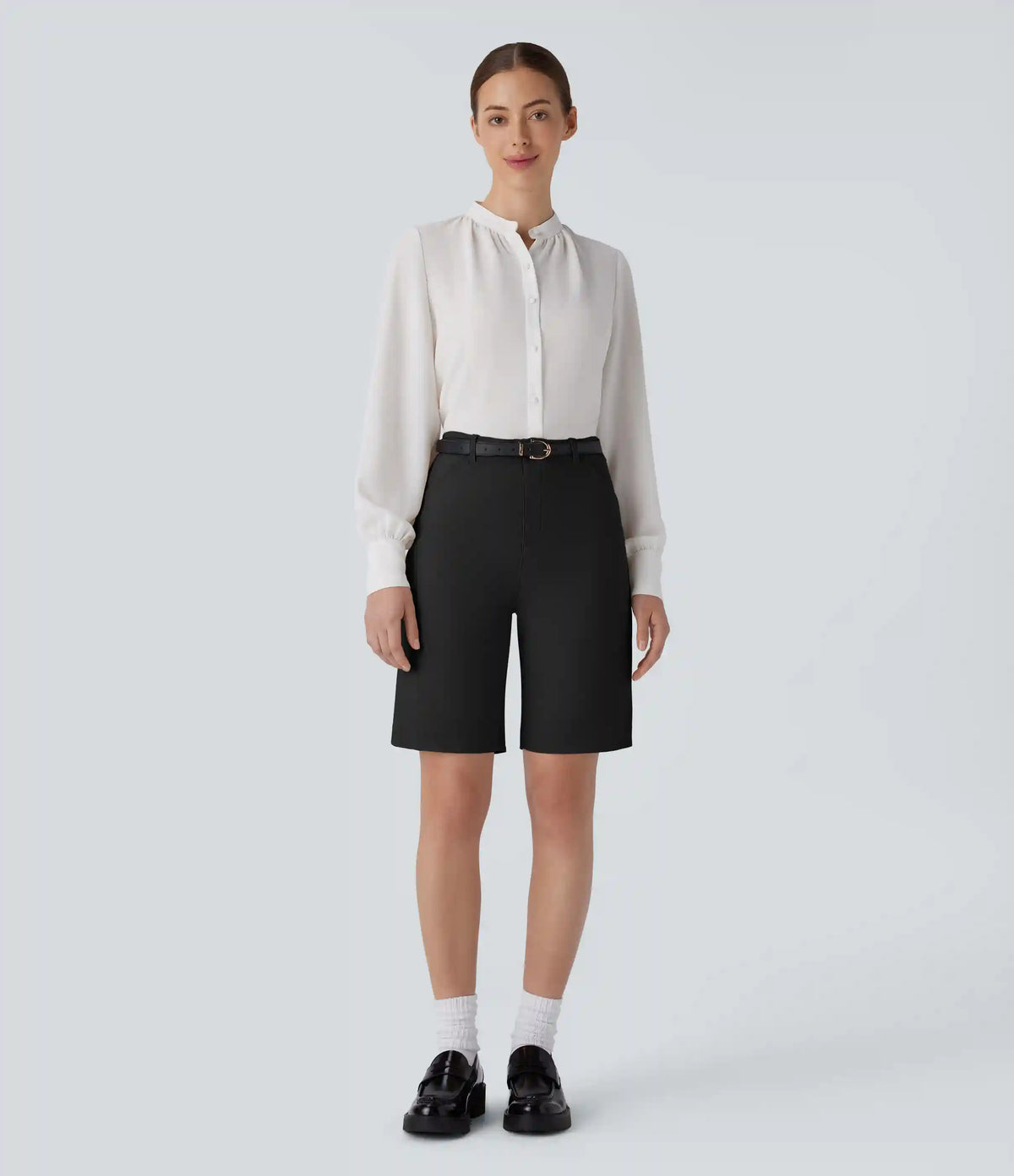 Mid Rise Zipper Pocket Work Bermuda Shorts 9''