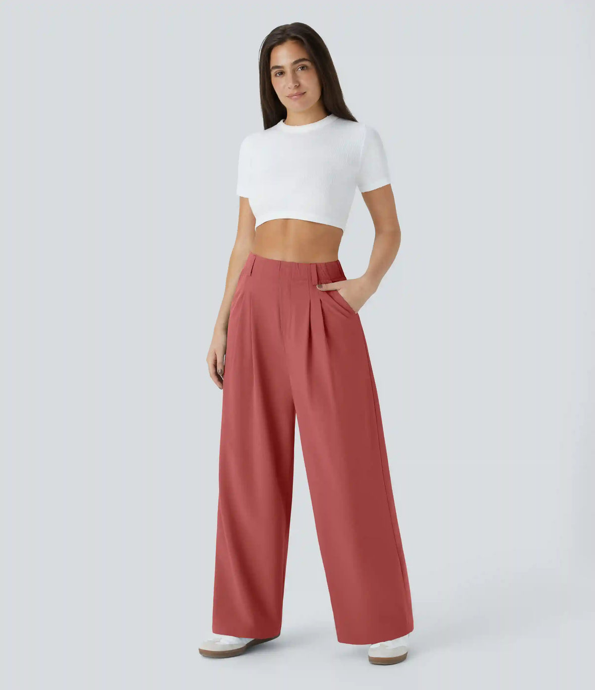 Breezeful™ High Waisted Pocket Wide Leg Baggy Flowy Solid Palazzo Quick Dry Casual Pants