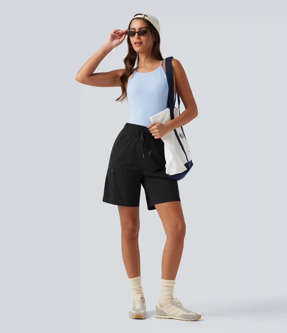 High Waisted Drawstring Bermuda Quick Dry Cool Touch Casual Cargo Shorts 7'' with Pockets-UPF40+