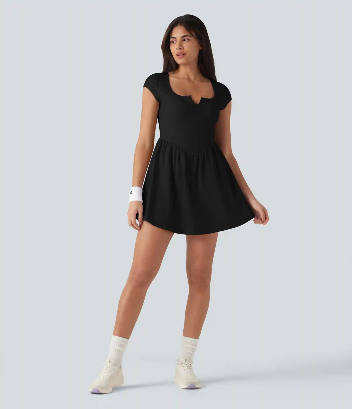 Notched Short Sleeve 2-in-1 Mini Tennis Active Dress with Pocket-Easy Peezy Edition