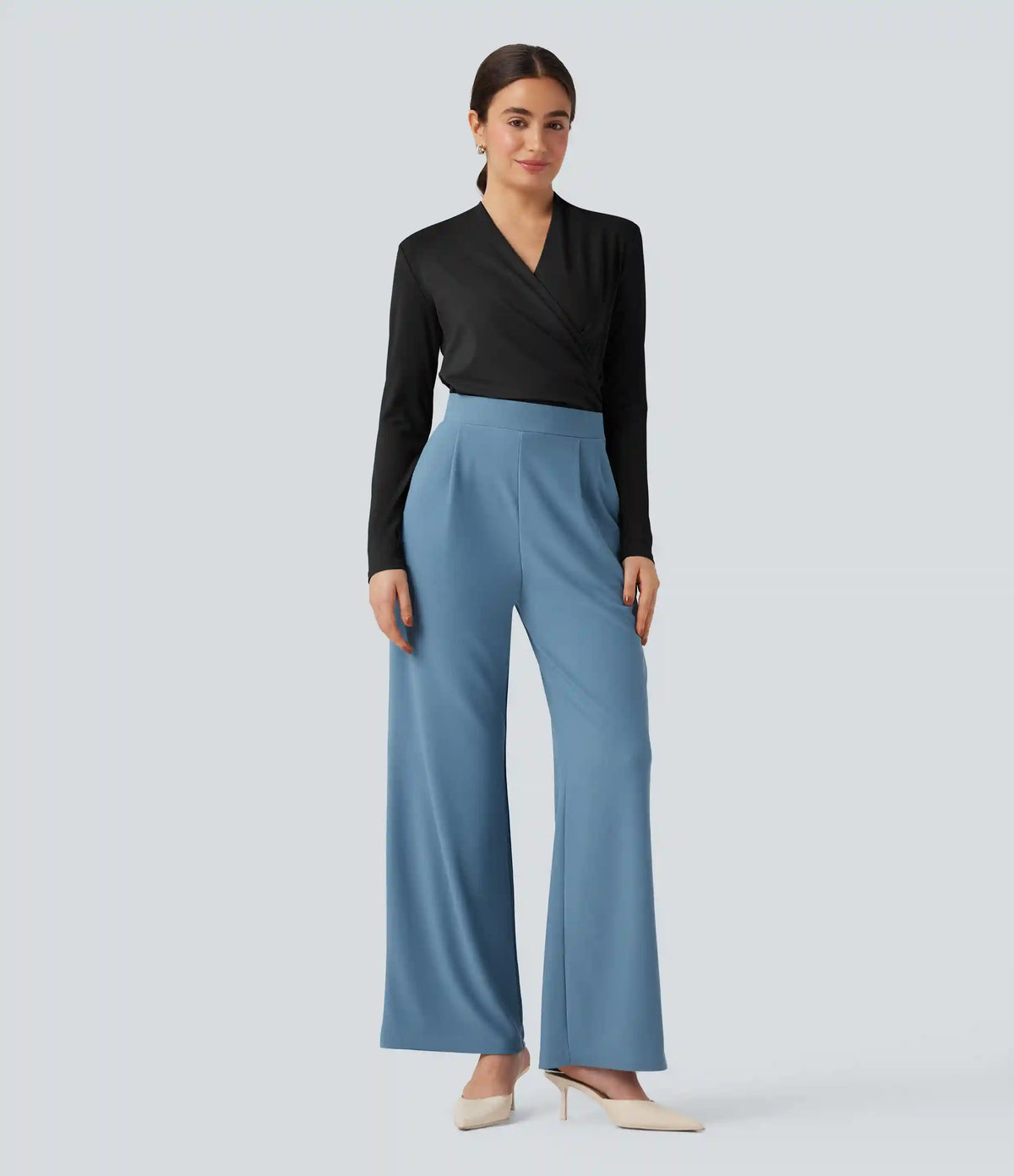 V-neck Long Sleeve Ruched Work Top