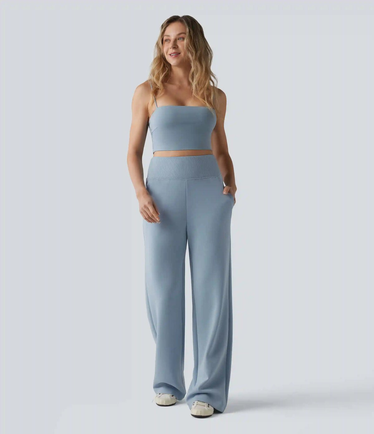 SpacerTek™ High Waisted Tummy Control Casual Wide Leg Sweatpants with Pockets
