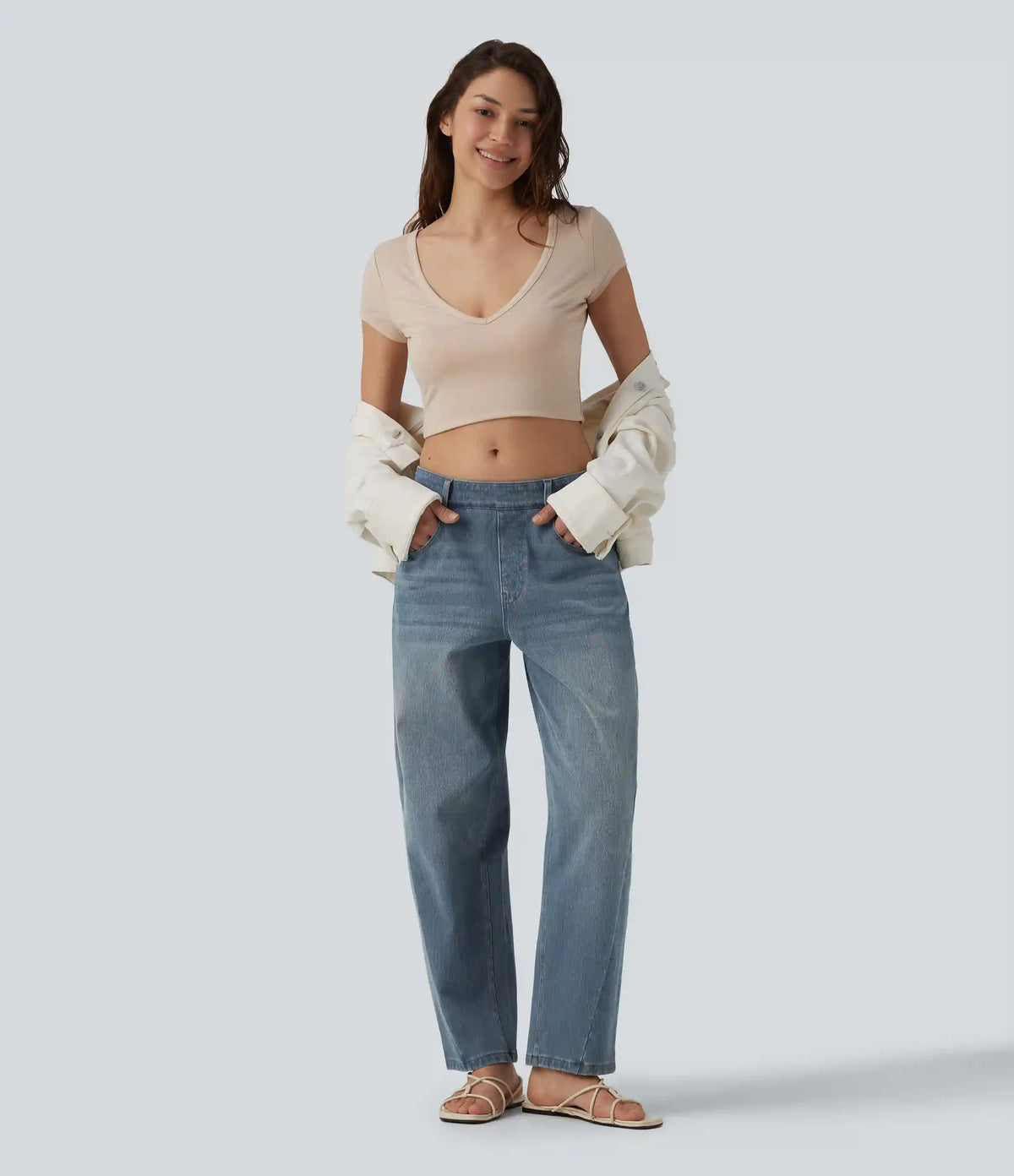 Halara Flex™ Low Rise Barrel Leg Casual Jeans with Pockets