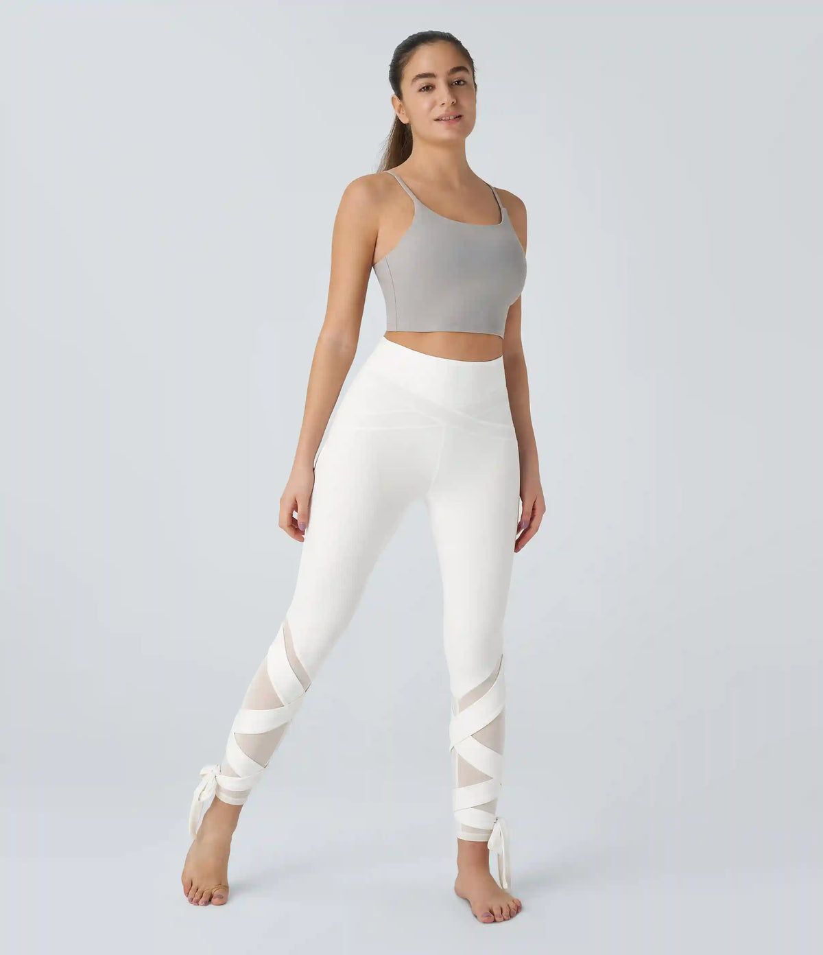 SoftlyZero™ High Waisted Contrast Mesh Lace Up Yoga 7/8 Leggings