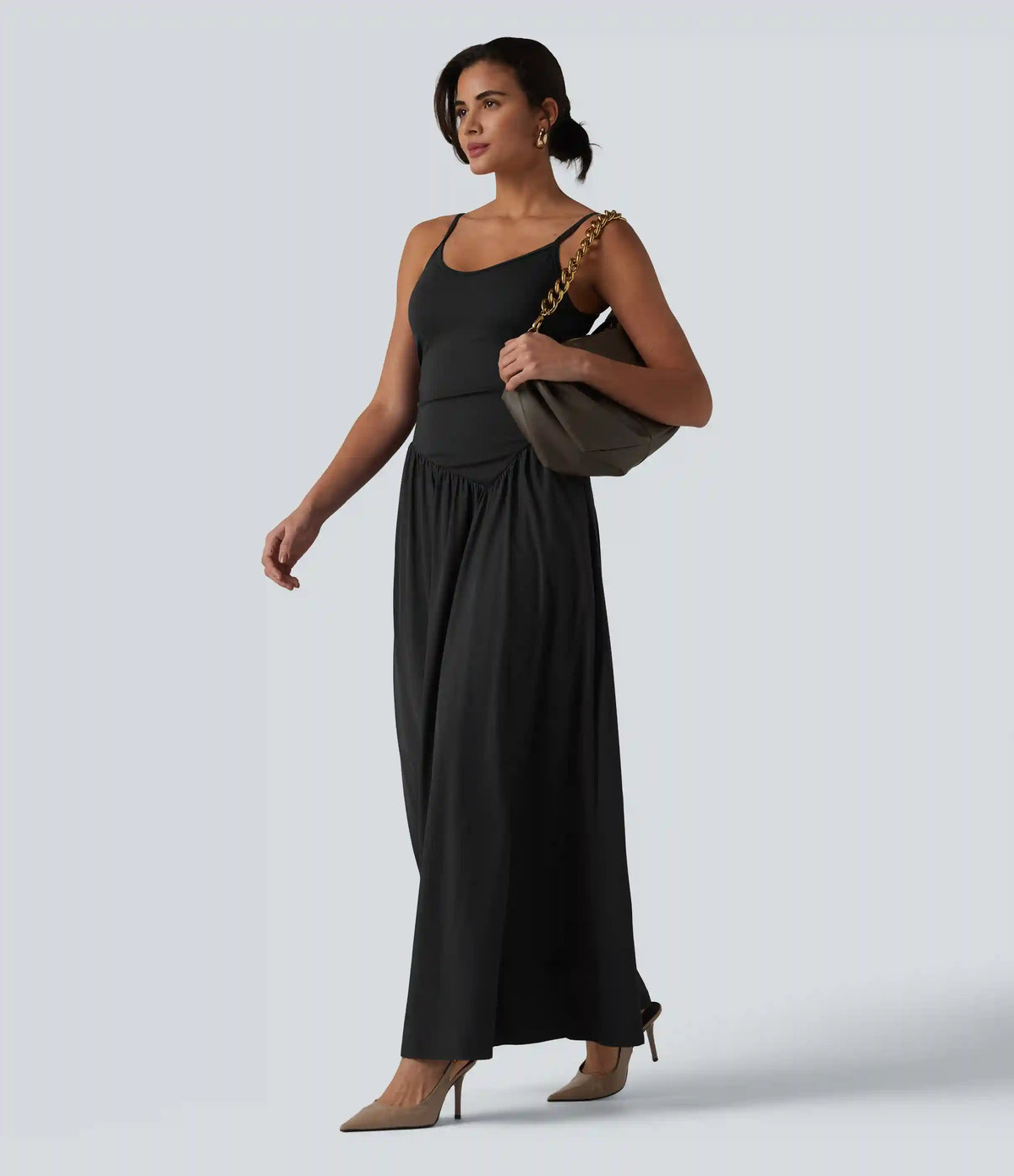 Breezeful™ Backless Adjustable Straps Ruched Built-in Bra Flowy Maxi Quick Dry Bridesmaid and Wedding Guest Slip Dress with Pockets