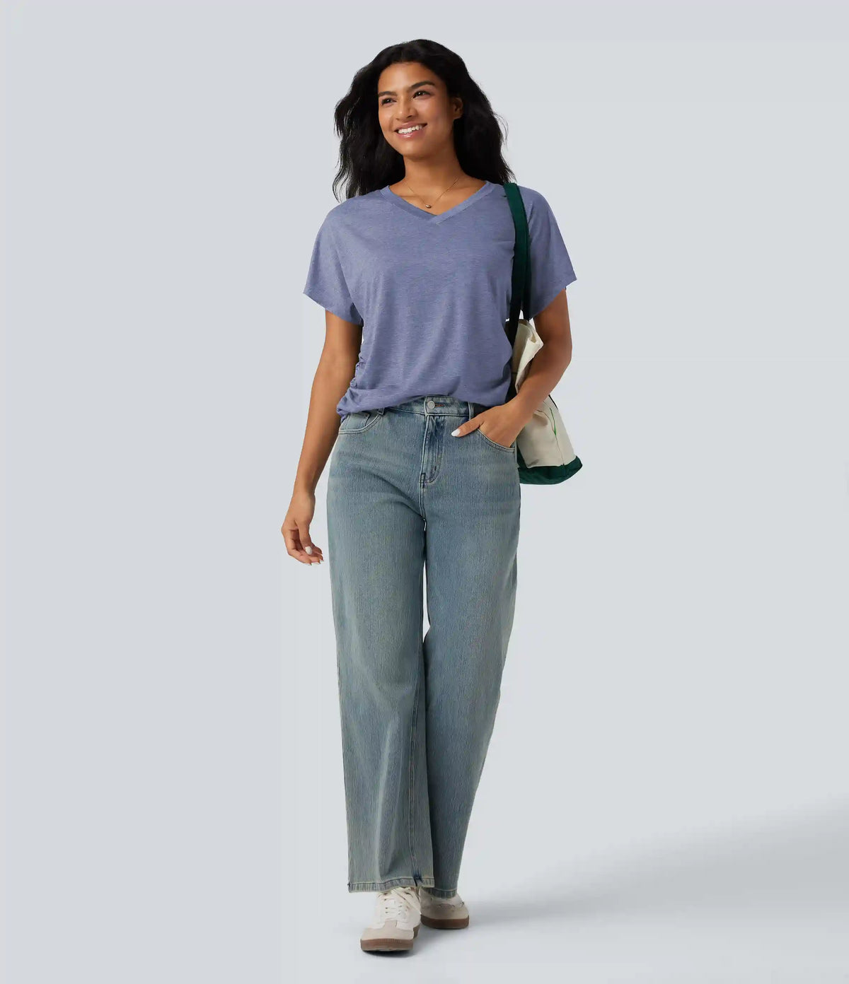 V-neck Short Sleeve Ruched Relaxed Casual Top