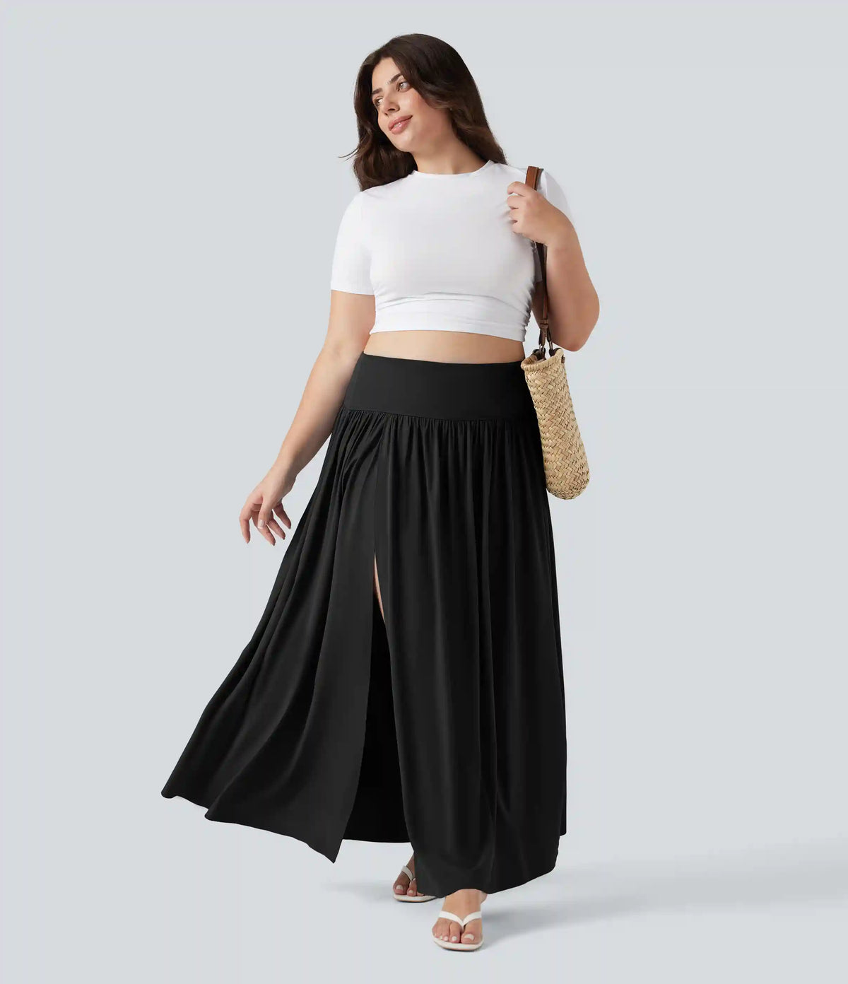 Breezeful™ High Waisted Tummy Control 2-in-1 Flowy Quick Dry Maxi Plus Size Skirt