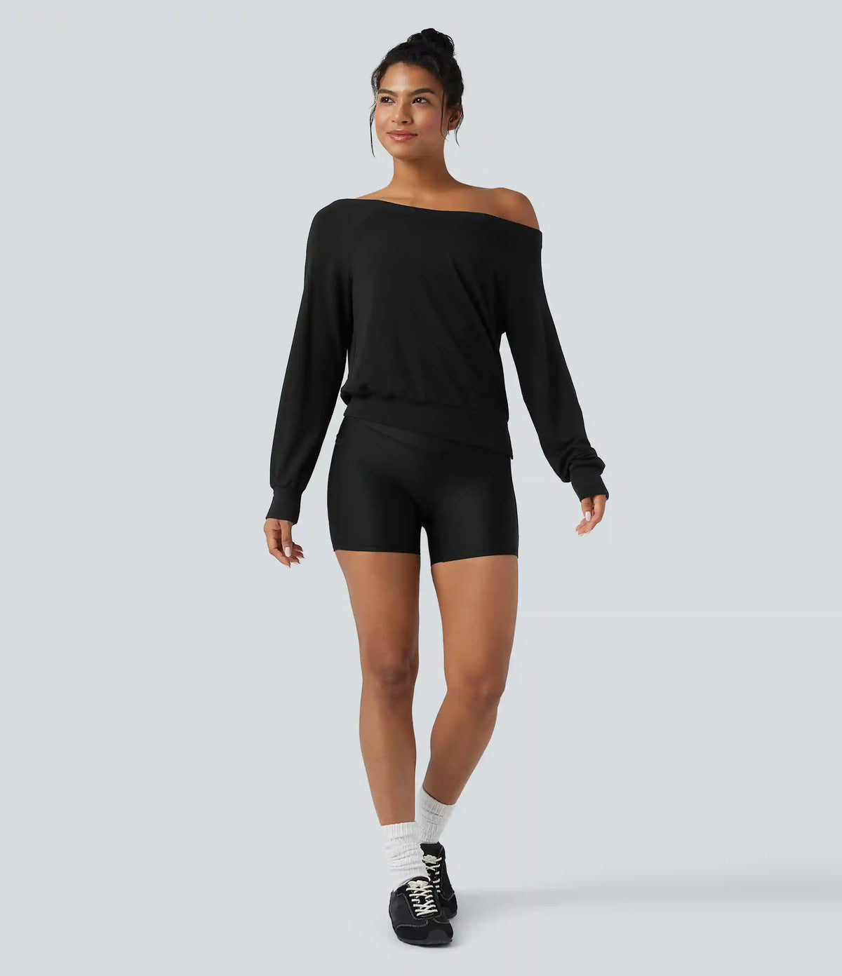 Off-shoulder Long Sleeve Fleece Yoga Sports Top