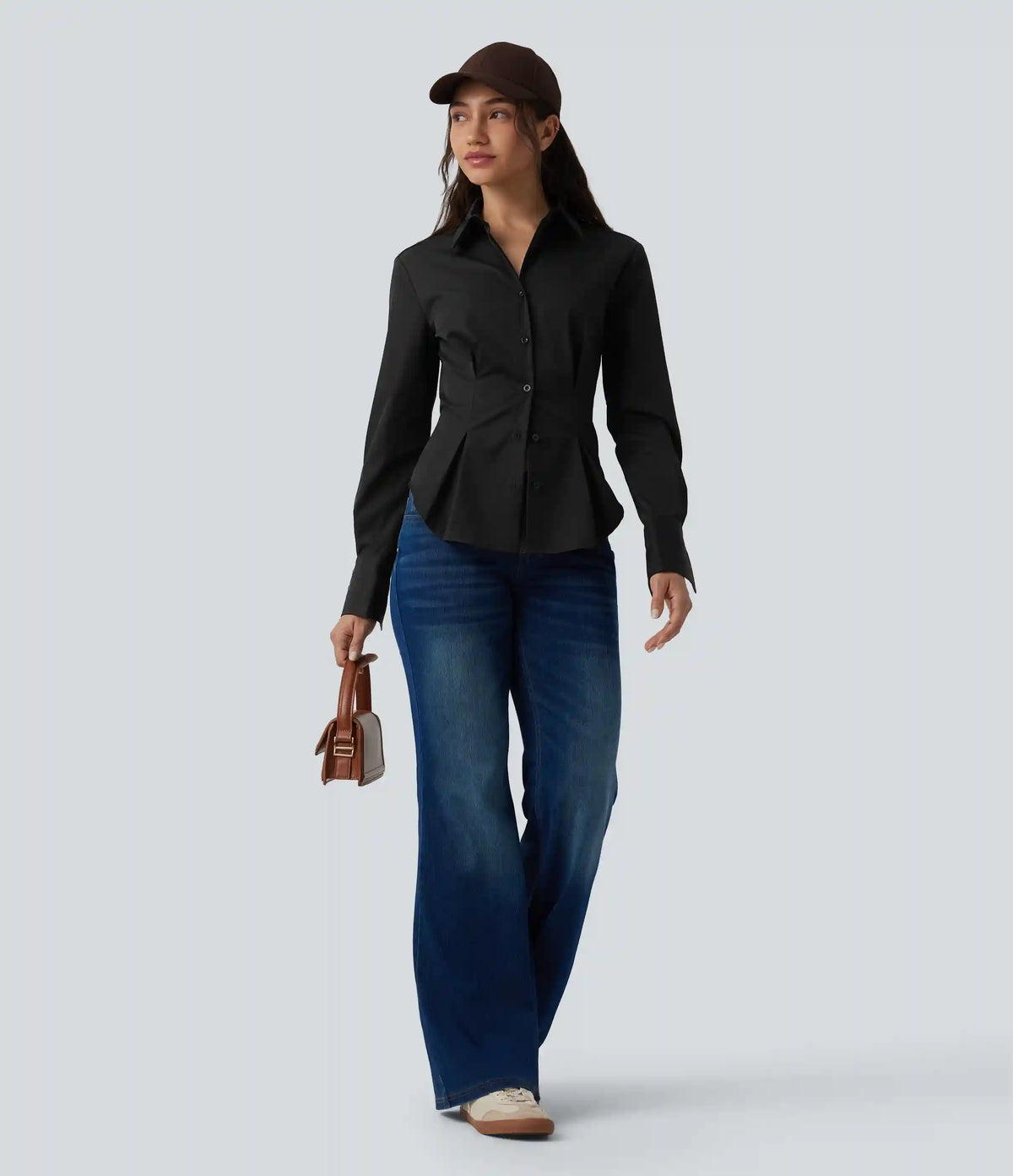 Long Sleeve Curved Hem Casual Shirt