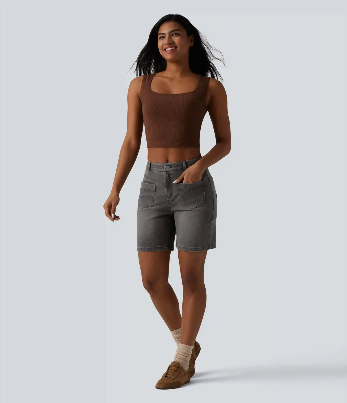 Halara Flex™ Mid Rise Denim Casual Shorts 7'' with Pockets