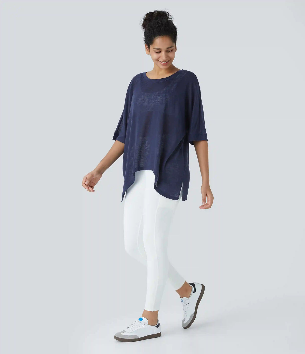Asymmetric Hem Sheer Oversize Casual Top