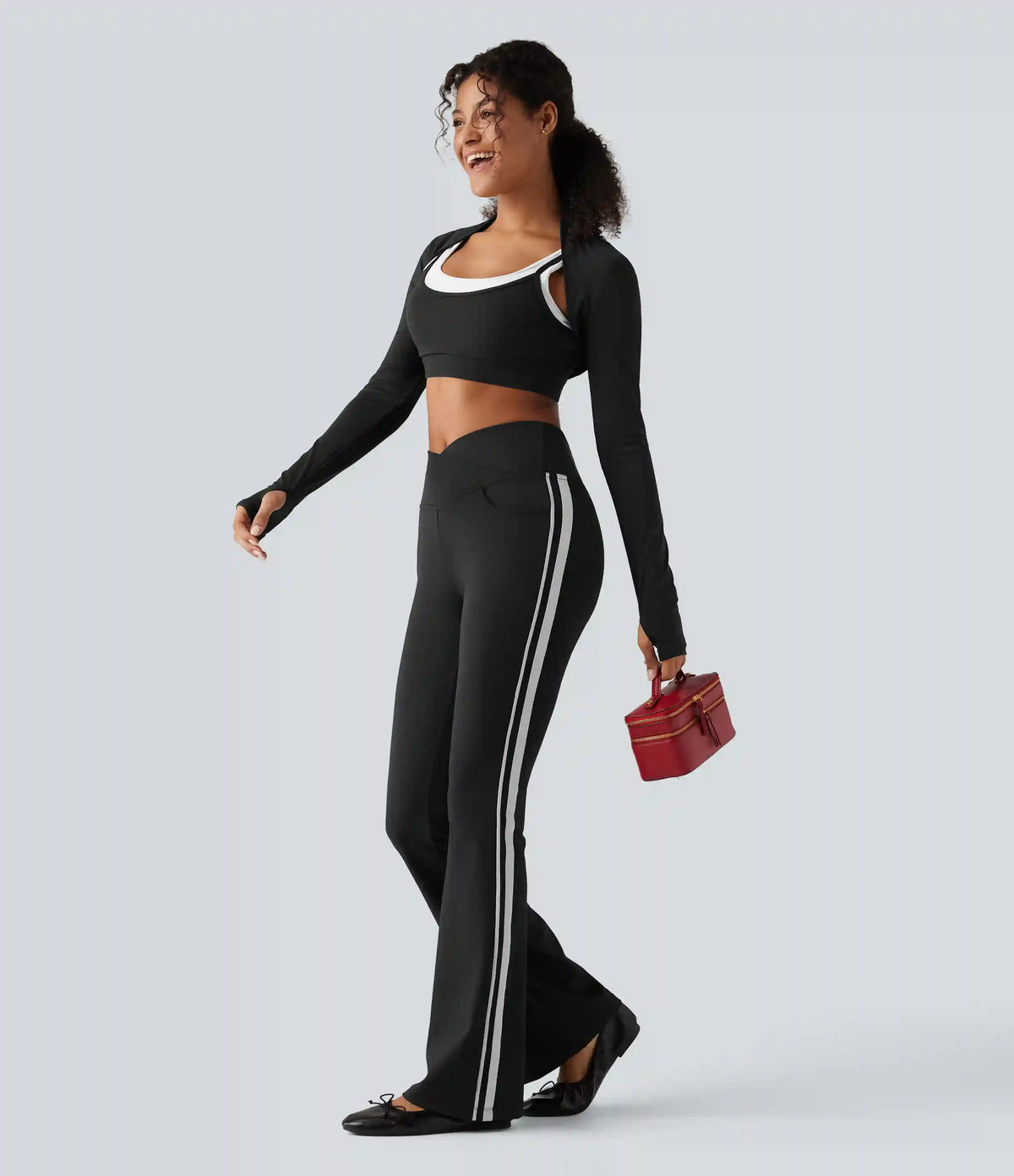 DayStretch High Waisted Crossover Tummy Control Side Stripe Bootcut Casual Pants with Pockets