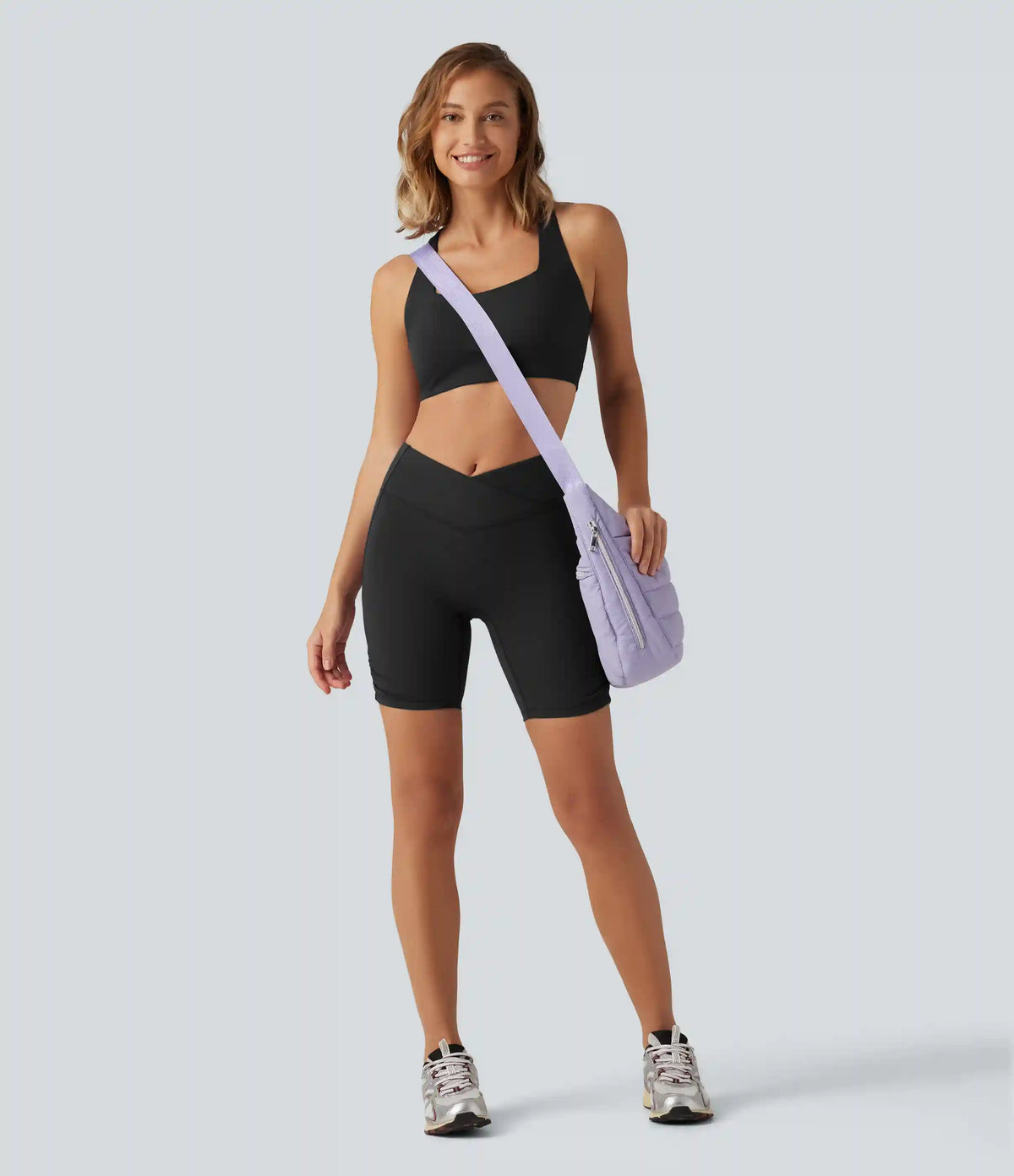 High Waisted Tummy Control Crossover Ruched Cycling Biker Shorts 7" with Pocket