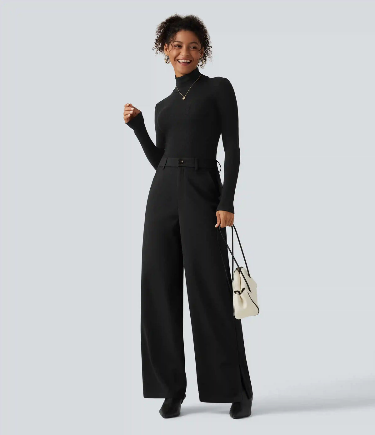High Waisted Wide Leg Work Pants with Pockets