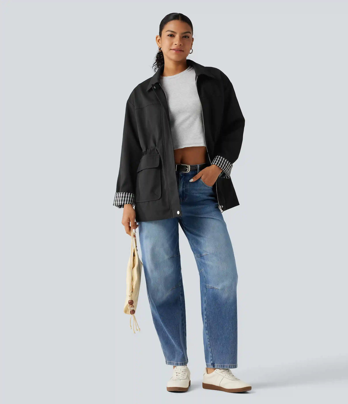 Long Sleeve Adjustable Drawcord Work Jacket with Pockets