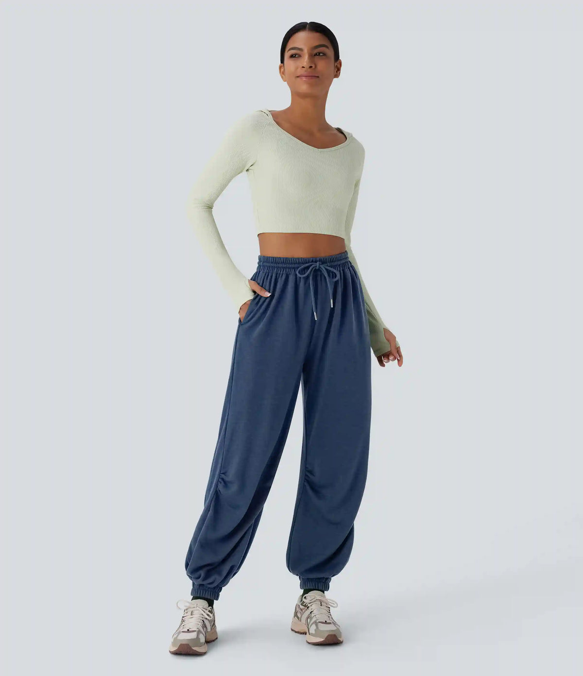 High Waisted Drawstring Pocket Running Baggy Joggers
