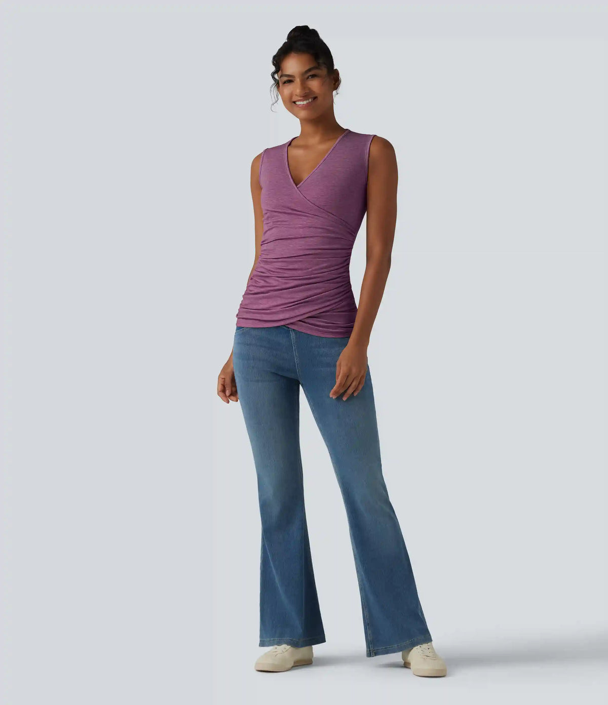 V Neck Crossvoer Ruched Casual Tank Top