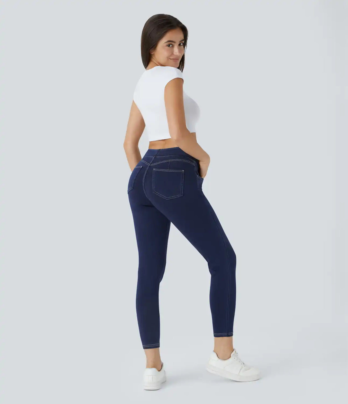 Halara Flex™ Curvy High Waisted Decorative Pockets Denim Casual 7/8 Leggings