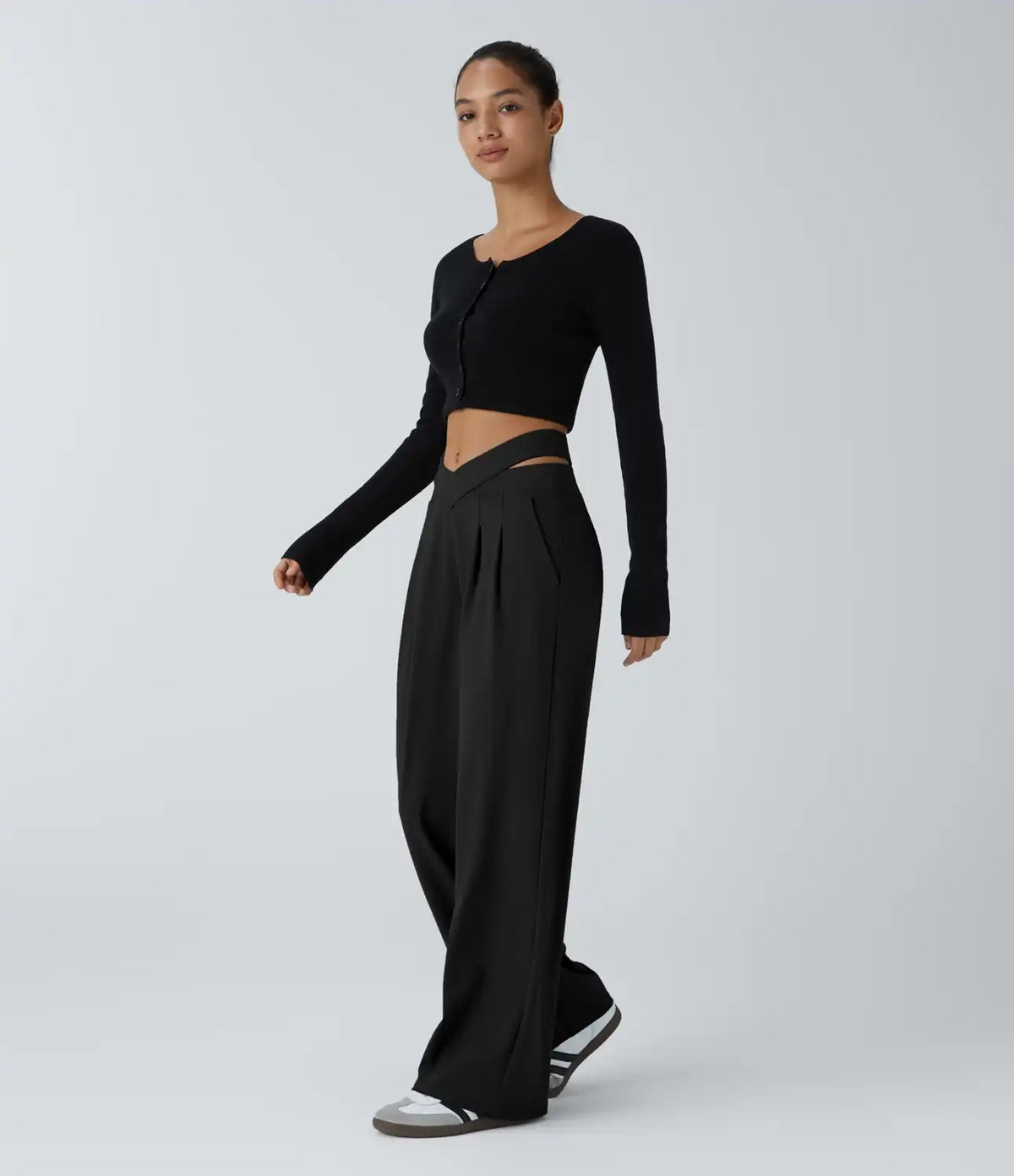 DayStretch V Shaped Mid Rise Cut Out Casual Baggy Pants with Pockets