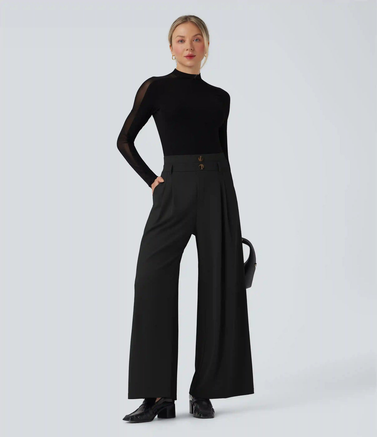 Halara Flex™ High Waisted Double Waistband Wide Leg Crepe Work Pants with Pockets