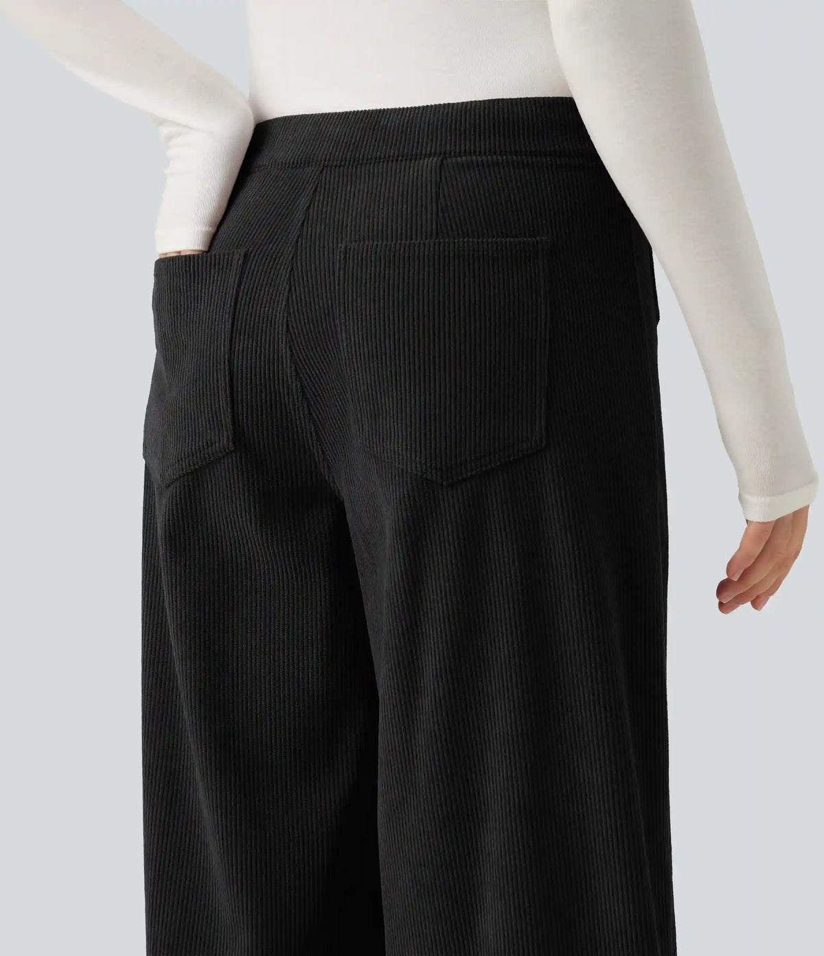 Mid Rise Wide Leg Corduroy Casual Pants with Front Pockets