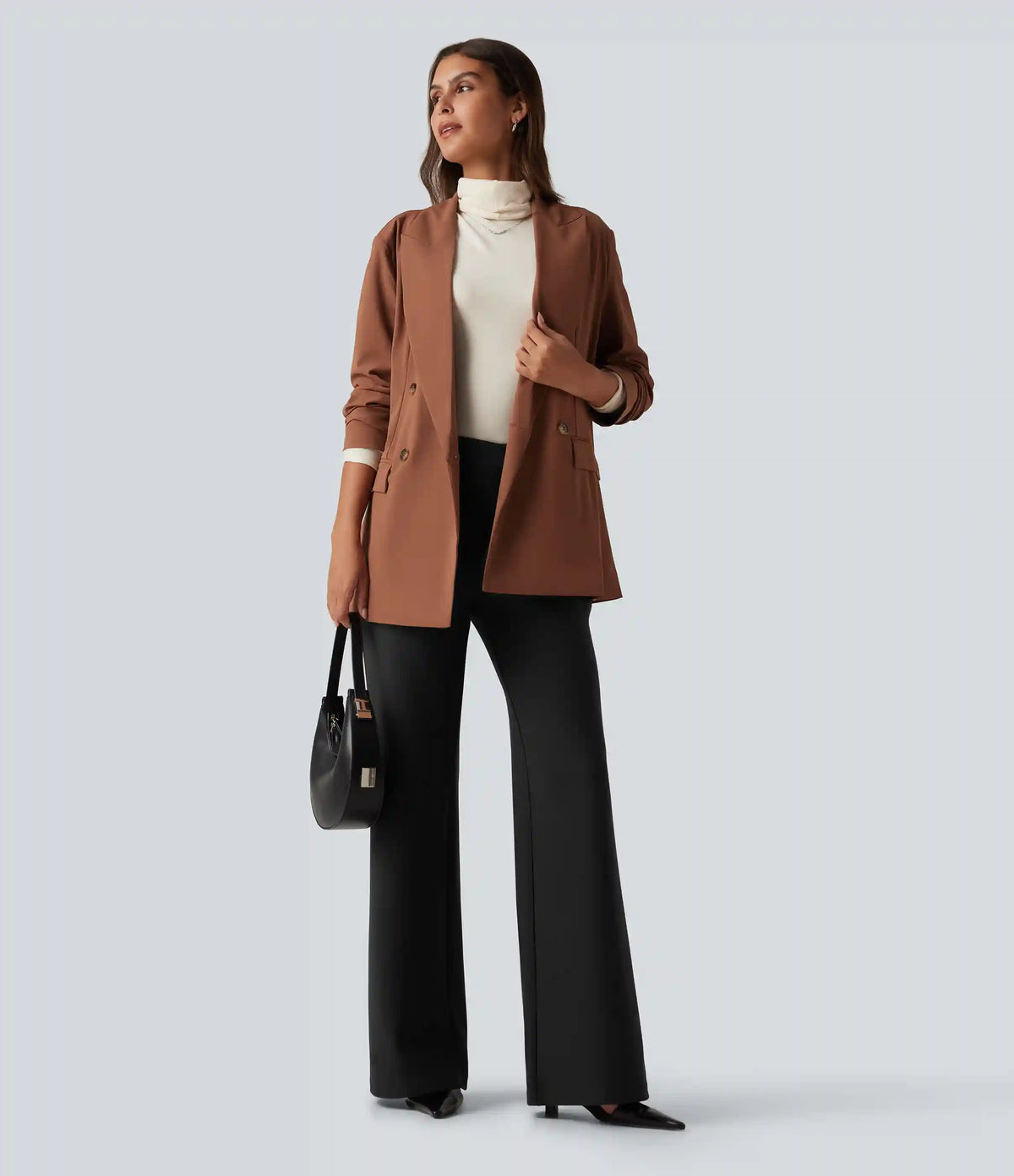 High Waisted Crossover Flare Work Pants