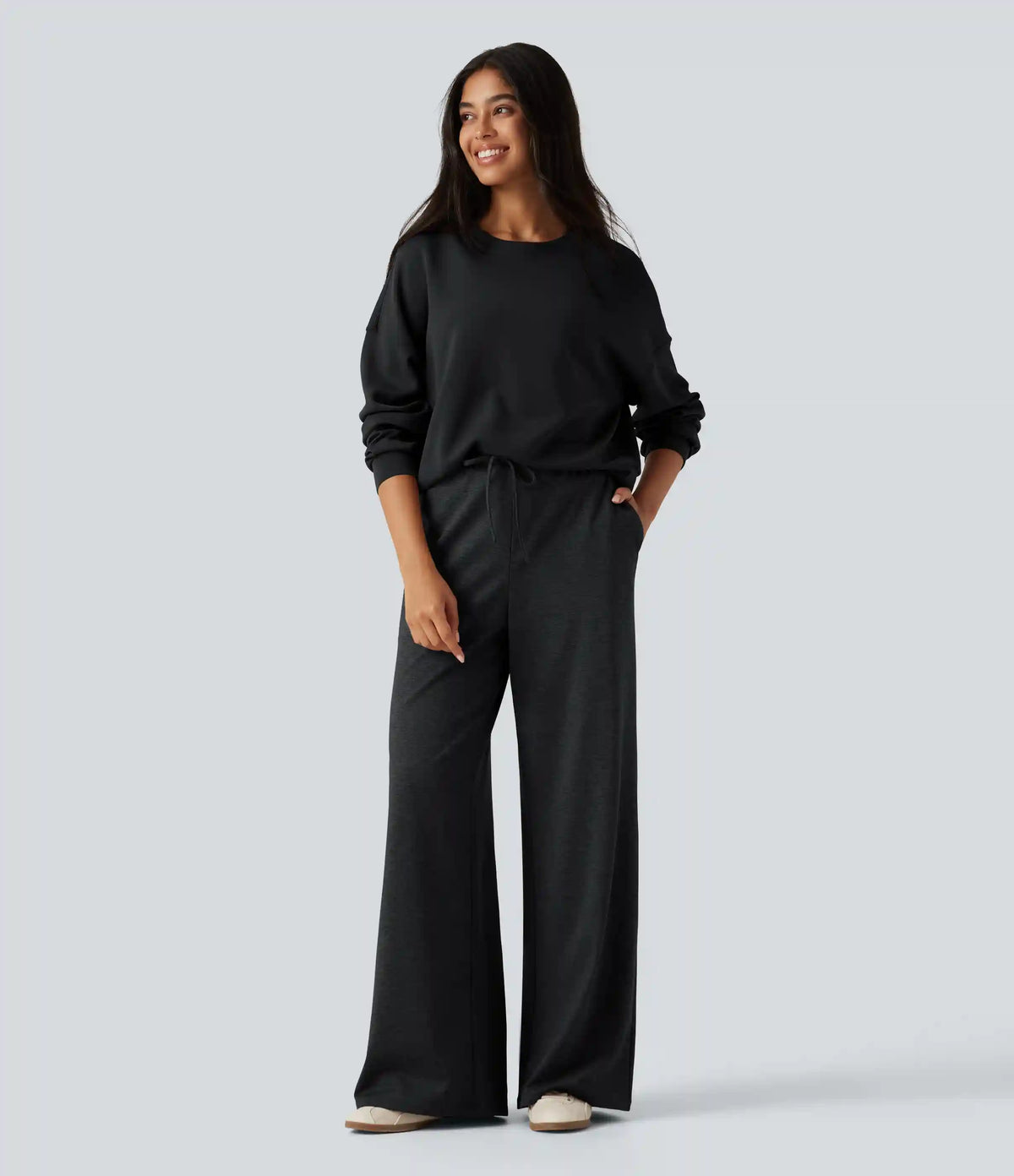 Mid Rise Drawstring Baggy Quick Dry Fleece Casual Sweatpants with Pockets-UPF40+
