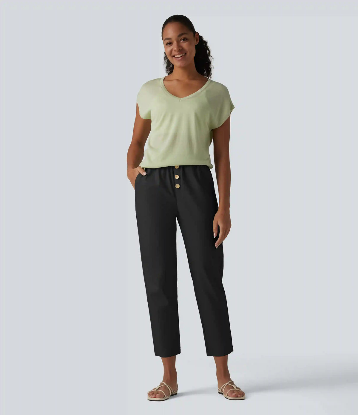 High Waisted Tapered Casual Cotton Linen Pants with Pockets