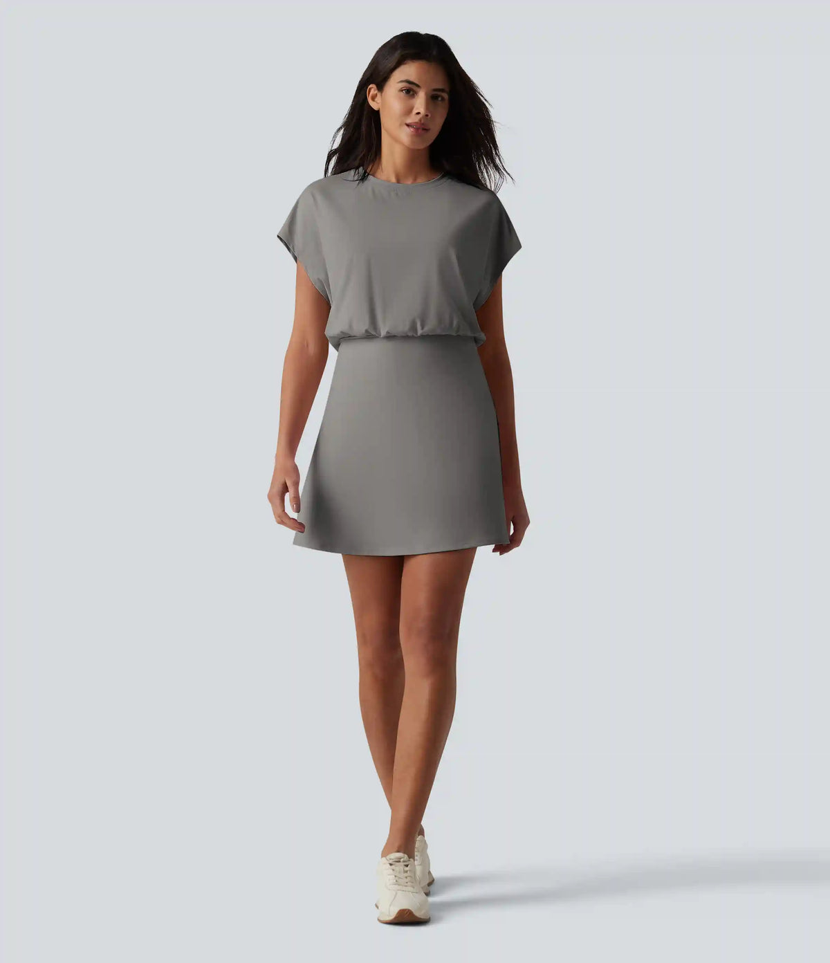 SoftlyZero™ Airy Round Neck Short Sleeve 2-in-1 InstantCool Mini Yoga Active Dress with Pockets-Easy Peezy Edition