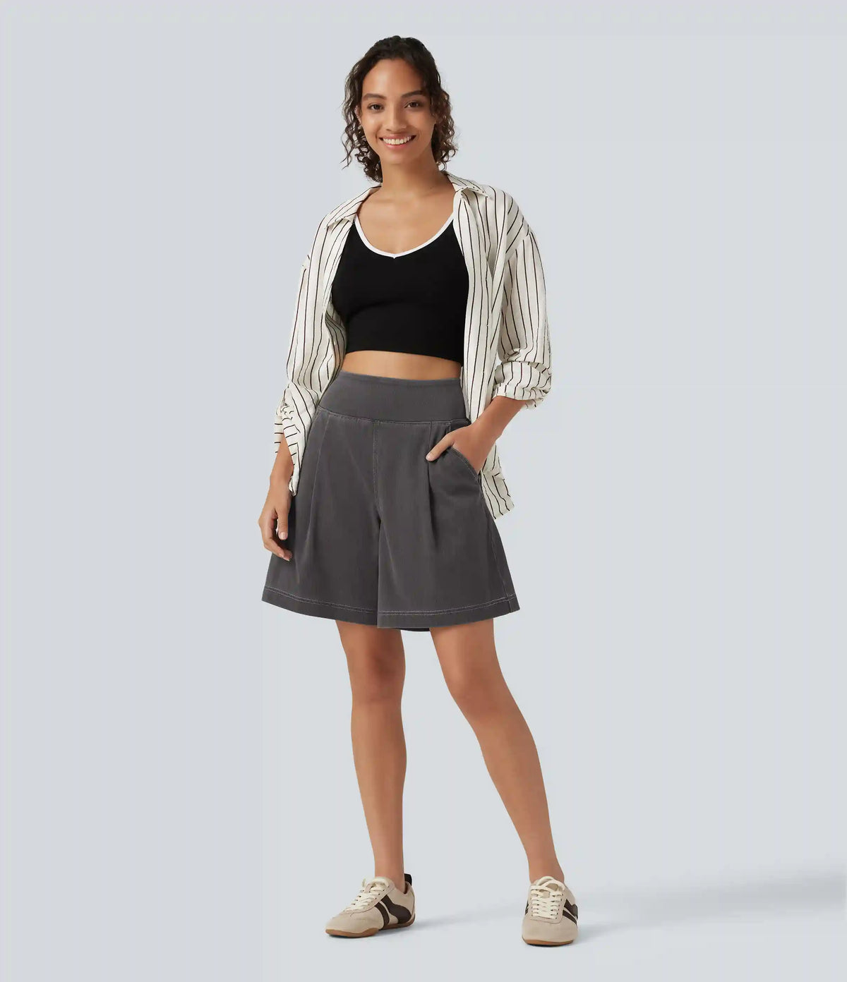 Halara Flex™ High Waisted Denim Casual Baggy Bermuda Shorts 7'' with Pockets
