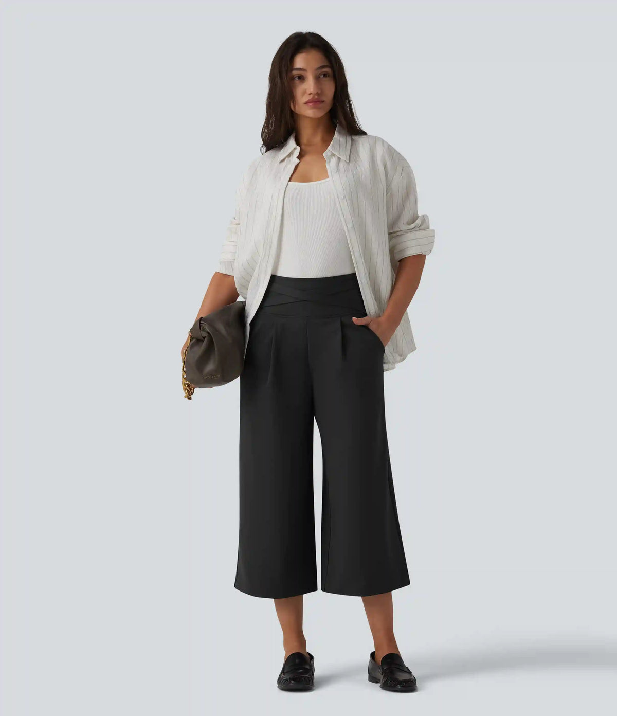 Halara Flex™ DayStretch High Waisted Tummy Control Crossover Cropped Wide Leg Work Pants with Pockets