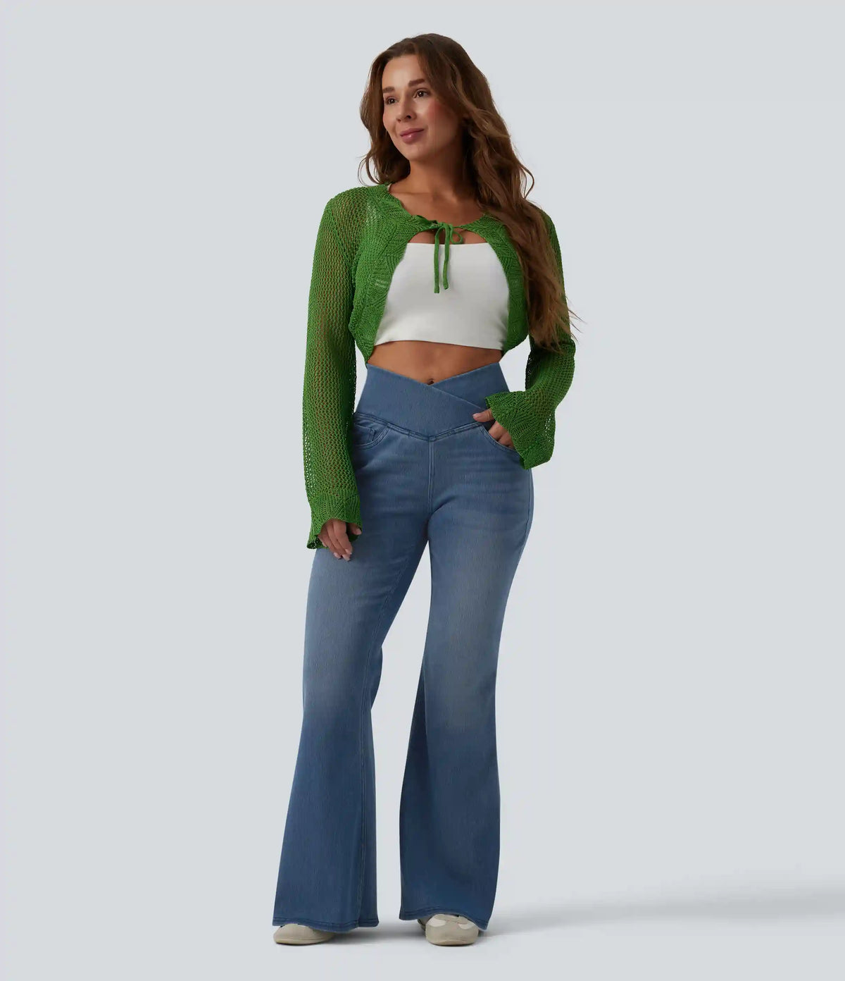 Halara Flex™ Crossover High Waisted Casual Flare Jeans with Pockets